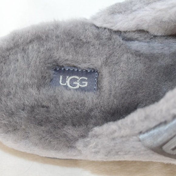 NIB UGG MEN'S FLUFF SHEARLING SLIDE SLIPPERS GRAY - Picture 5 of 7